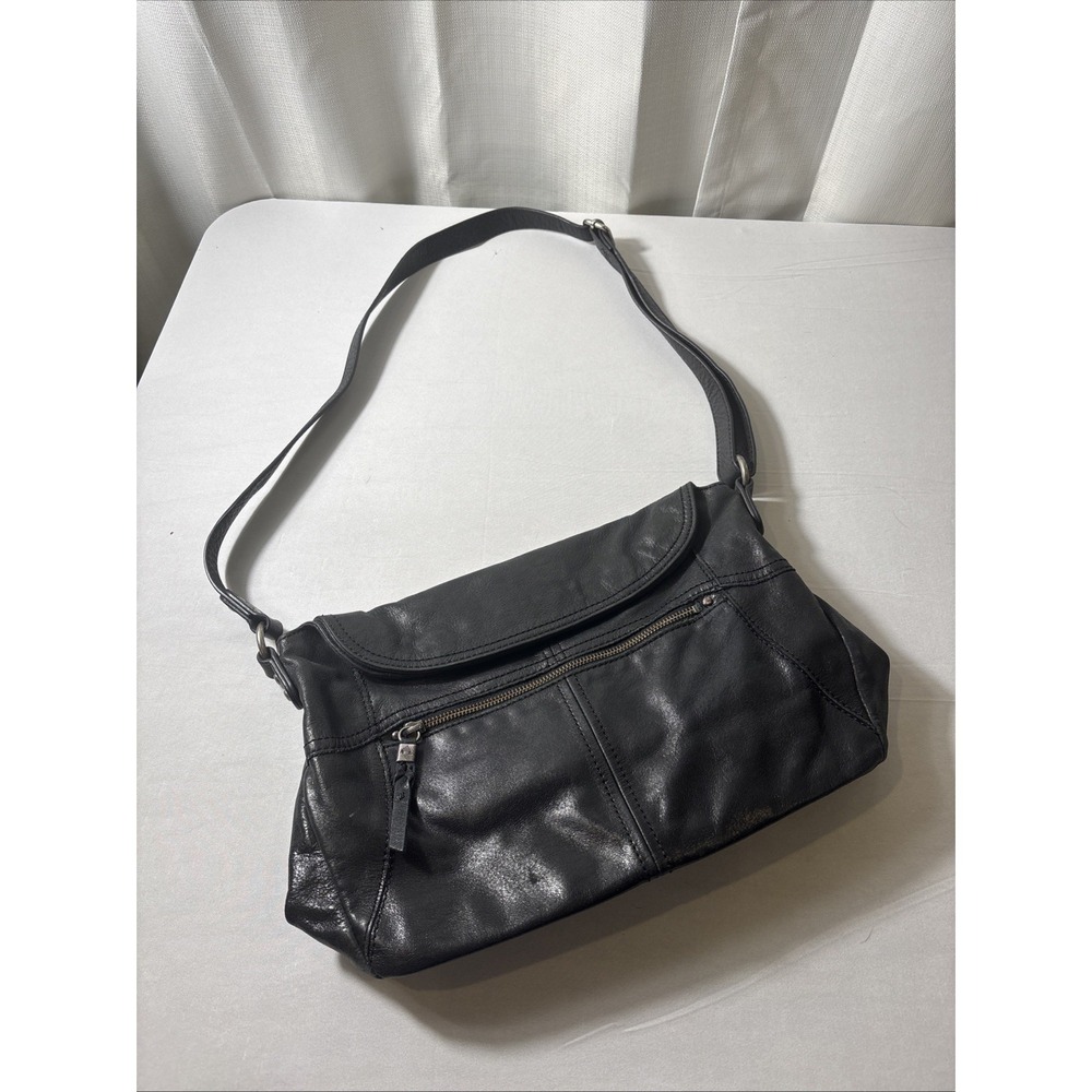 The Sak Black 100% Leather Purse Handbag Bag Magnetic Flap Foldover Soft